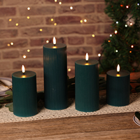Ensemble de 4 bougies LED à flamme réelle 3D à piles de paraffine de Matti, télécommande, flamme vacillante, pilier vert, rayures