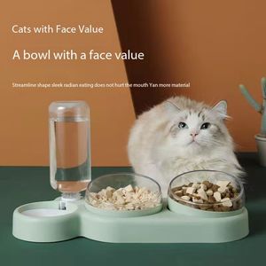 Bergaya 500ml Set ketel tiga mangkuk hewan peliharaan Anti marah otomatis isi ulang air kucing anjing mangkuk suplemen - Product Image 2