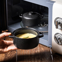 Mini Cocotte résistante à la chaleur, chauffe-plat, ustensiles de cuisine en fonte, céramique noire avec couvercle