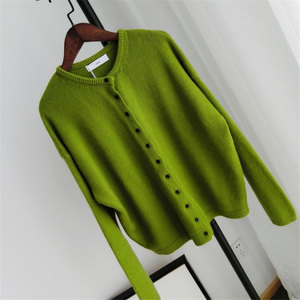 Tendenza all'ingrosso a buon mercato autunno donna coreana semplice manica lunga aperta con bottone anteriore in <span class=keywords><strong>maglia</strong></span> Cardigan <span class=keywords><strong>Crop</strong></span> <span class=keywords><strong>Top</strong></span> maglione corto - Product Image 4