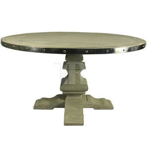 Mesas de Comedor Redondas de Madera Maciza Reciclada Vintage para 6 Personas, Estilo Parqué, para Restaurantes y Servicios de Catering - Product Image 3