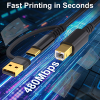 Câble d'imprimante Justlink 2 1 USB C B 2.0 480 Mbps, cordon de données rapide tressé en nylon pour imprimantes, scanners, contrôleurs MIDI