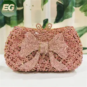 LEB1388 Luxury bow tie clutch purse womens rhinestone purses dazzling diamond wedding party bag ladies crystal bags evening