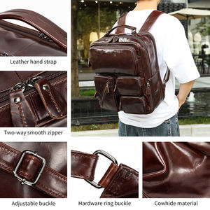 Sac à dos de voyage vintage en cuir véritable pour homme MARRANT, fermeture éclair, grande capacité, sac pour ordinateur portable 15 pouces, imperméable, épaule arquée - Product Image 3