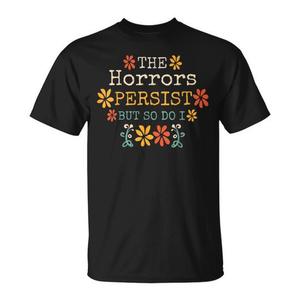 Camiseta Vintage con Diseño de Flor al Atardecer de The Horrors Persist so Do I - Producto Promocional Premium - Product Image 1