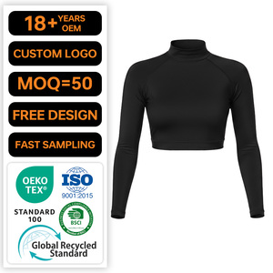 <strong>Women</strong> Cropped Rash Guard For Long Sleeve Crew Neck UPF 50 + Swim Rashguard Custom Nylon Spandex Swimsuit Crop Top - Product Image 1