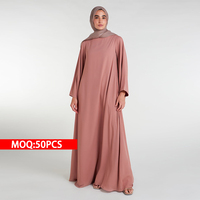 Mode personnalisée, Hijab islamique de luxe pour femme, robe abaya musulmane à col fendu, manches longues, rose, uni, évasé, nouveau modèle