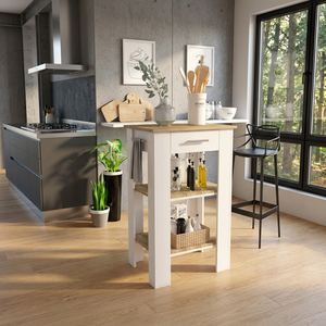 Dozza Isola cucina da 23 pollici con cassetto singolo e ripiani a due livelli finitura bianco/rovere chiaro - Product Image 3