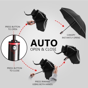 Unique Modern 3-Fold Fully-Automatic Straight Black Fiberglass <b>Frame</b> UV Protection Windproof Custom Color Ribs Umbrella for - Product Image 3