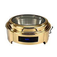 Chauffe-Plats Commercial Circulaire Argenté avec Couvercle Hydraulique Visible, Chauffage Électrique à Température Contrôlée, Écran Complet, 6L