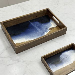 Bandejas Decorativas de Madera para Servir, Bandeja de Madera de Acacia con Asas para Patio, Mesa de Café, Barbacoa, Fiesta - Product Image 6