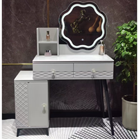 Table de Toilette Rose Moderne avec Miroir LED Chaude pour Détaillants, Bureau de Maquillage, Plateau en Verre, Vente en Gros
