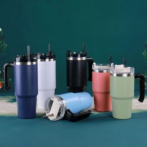 Stainless Steel Tumbler 20oz 30oz Double Wall Vacuum <b>Straws</b> Insulated Coffee Cup <b>With</b> Handle - Product Image 3