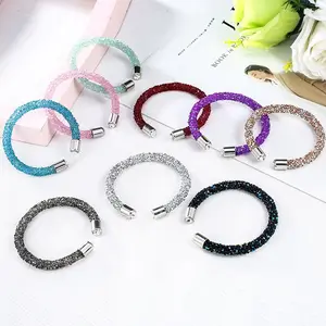 Pulseira de strass brilhante para mulheres joias de mão cor personalizada pulseira de cristal de resina transparente para meninas da moda