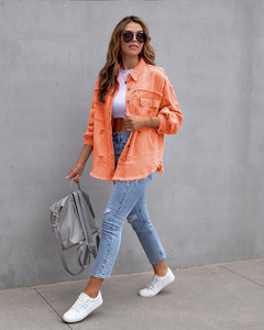 Productos en Tendencia 2025 Novedades Primavera Otoño Abrigo de Mezclilla <span class=keywords><strong>Chaqueta</strong></span> de Jean Rota a la Moda Chaquetas Vaqueras Casuales de Manga Larga para Mujer - Product Image 5