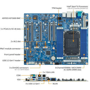 Placa Base para Servidor GIGABYTE MS04-CE0, Socket Único LGA 4710, CEB para Procesadores Intel Xeon 6 <span class=keywords><strong>6700</strong></span> 6500, DDR5 RDIMM MCIO PCIe 5.0 - Product Image 2