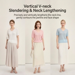 <span class=keywords><strong>T</strong></span>-<span class=keywords><strong>shirt</strong></span> élégant pour <span class=keywords><strong>femme</strong></span> en maille texturée à col en V, mélange de triacétate respirant, idéal pour l'é<span class=keywords><strong>t</strong></span>é (OEM) - Product Image 2