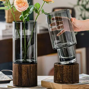 2022 लक्जरी सजावट सरल रचनात्मक प्राथमिक रंग कमरे में रहने वाले टेबल फूल व्यवस्था ग्रे ग्लास फूलदान