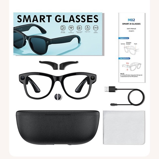 M02 Ultra Pixel 800W Smart Glasses Magnetic Charging Case Touch+Button Control WiFi Transmission Video Recording Photo Taking