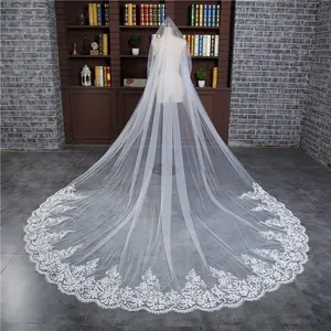 Veli da sposa velo bianco puro donna sposa veli da sposa lavorati a maglia pizzo tinta unita Dropshipping straccio 3 metri bordo in pizzo