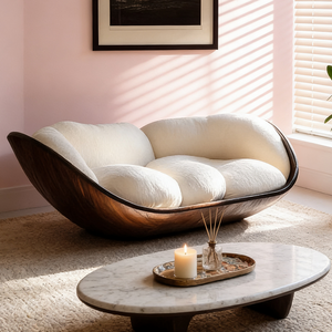 Divano da Terra Curvo in Legno di Lusso, <span class=keywords><strong>Design</strong></span> <span class=keywords><strong>Moderno</strong></span> per <span class=keywords><strong>Soggiorno</strong></span> con Comoda Rivestitura in Tessuto e Base in Legno Resistente - Product Image 5