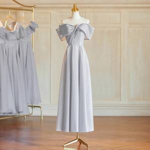 הגעה חדשה צבע אפור סאטן שושבינה שמלות כלה עבור שמלת שושבינה שמלת שושבינה - Product Image 3