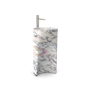 <span class=keywords><strong>Lavabo</strong></span> en marbre blanc Arabescato de forme organique, coins arrondis, bloc massif, pour hôtel et usage domestique - Product Image 1