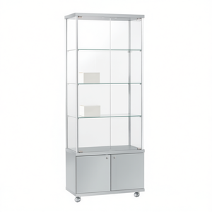 Vitrina Moderna de 75 cm de Ancho y 185 cm de Alto, Marco de Aluminio Gris Claro, Puertas de Vidrio Templado, Estantes Ajustables - Product Image 2