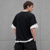 Modekleding op maat gemaakte vintage geruite t-shirts met twee lagen, Wasteland-stijl, digitale print, groothandel vanuit leverancier van herenkleding