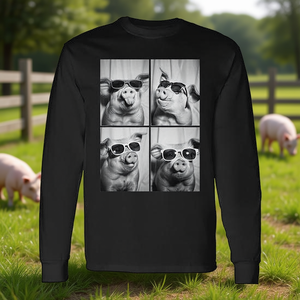 Camiseta de manga larga con diseño de cerdos con gafas de sol, animales de granja geniales - Product Image 3