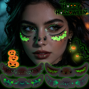 Tatuaje Luminoso de Halloween con Diseño de Pecas, Brilla en la Oscuridad, Tatuaje Facial de Murciélago y Telaraña, <span class=keywords><strong>Maquillaje</strong></span> Temporal Realista para Fiestas - Product Image 6
