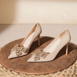 9888H-097 Solid Pointed <b>Toe</b> Slip-On Stiletto Heel Rhinestone Decoration Women's Office Shoes Fashion Trend - Product Image 1