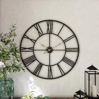Yah grosir 24 Inch/60cm klasik ruang tamu dekorasi logam jam dinding angka Romawi logam geometris jam dinding untuk kantor