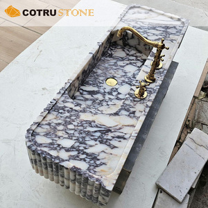 Vasque murale en marbre Calacatta Viola sculptée à la main, personnalisée et <span class=keywords><strong>de</strong></span> <span class=keywords><strong>luxe</strong></span>, pour salle <span class=keywords><strong>de</strong></span> bain décorative ou salle d'eau. - Product Image 4
