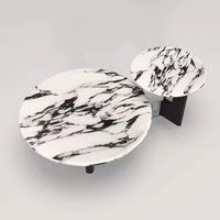 Ensemble de table basse et table d'appoint en marbre, design italien moderne minimaliste, écologique, durable, acier inoxydable pour salon