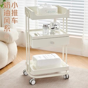 รถเข็นหรูหราคุณภาพสูงสำหรับร้านเสริมสวยดูแลผิว พร้อมชั้นวางของไม้ รถเข็นอุปกรณ์โลหะและพลาสติก - Product Image 4