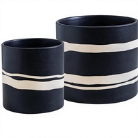 Pot de fleurs en céramique - 5 + 7 pouces, pots de plantes robustes avec trou de drainage et bouchons en caoutchouc - Noir semi-mat et naturel