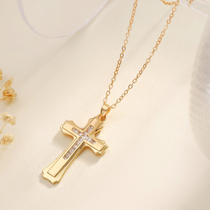 Nouveau Pendentif Croix Artistique Élégant en Acier Inoxydable Plaqué Or avec Chaîne à Maillons, Bijou de <span class=keywords><strong>Mode</strong></span> Unisexe, Vente en Gros, Cadeau - Product Image 2