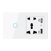 Interrupteur intelligent de 146mm avec prise universelle certifié CE Tuya panneau en verre trempé intelligent interrupteur Wifi compatible feu neutre unique
