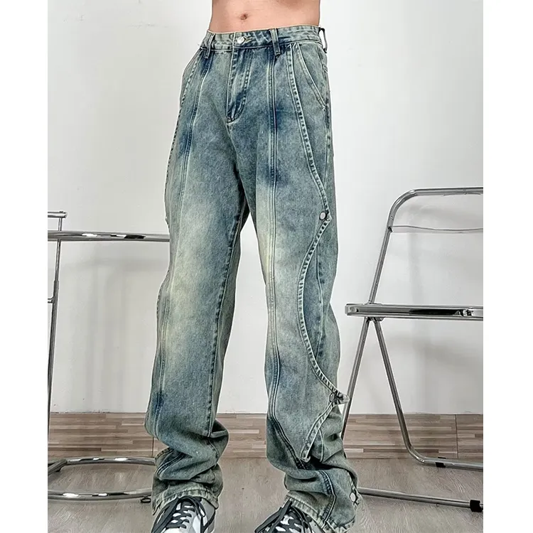 American Zipper Fashion Jeans Hommes Summer Slim Micro Flared Pants High Street Plus Size Distressed Skinny Denim Jeans Pour Hommes