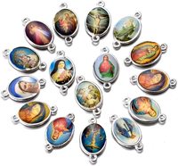 50 pièces de médailles ovales en émail double face, Notre-Dame, centre de chapelet, croix, Jésus, Vierge Marie, catholique, 12x20 mm