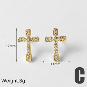 Juego de Aretes Pequeños con Cruz de Ángel, Latón Chapado <span class=keywords><strong>en</strong></span> Oro de 18k, Circonita Cúbica, Aretes Religiosos de Moda para Mujeres y Niñas - Product Image 4