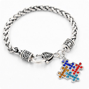 Braccialetti di fascino di Puzzle di consapevolezza di autismo smaltato orecchini in lega di zinco d'argento antico di moda popolare - Product Image 3