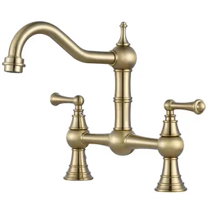 Bridge Kitchen Faucet Antique Brass 8 Inch Centerset Farmhouse Kitchen Sink Faucet 360 Degree Swivel Vintage Tap