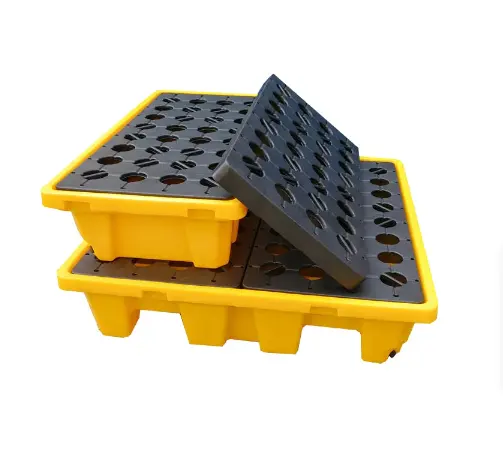 Heavy Duty Factory Supply 1/2/4 Drums Anti leakage Oil Spill Plastic Euro Pallets Plastic Chemical Containment Tray