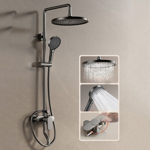 Luxuriöses, modernes Messing-Handbrause-Set mit Gleitstange, Jet- und Regendusche, wandmontiert, 3 Funktionen, Keramik, Hotelqualität, sanft - Product Image 2