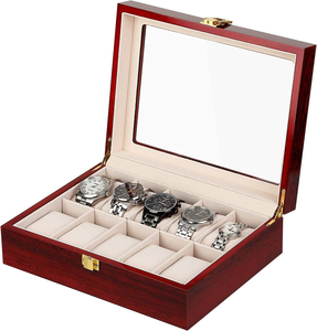 Vendita al dettaglio di Pianoforte Lacca Contenitore di Vigilanza Chiave di Legno di Lusso Nero Orologio Da Parete Scatola Dell'organizzatore di Caso 20 Slot Orologio Con Display In Vetro Top - Product Image 4