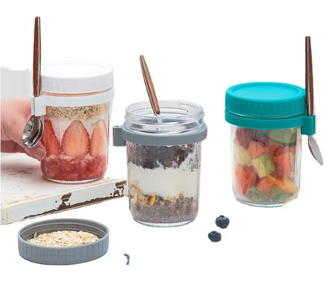Overnight oatmeal cup 350ml breakfast cup portable glass salad jar airtight overnight yogurt cup oatmeal container