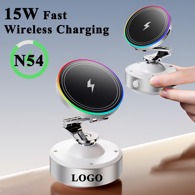 Custom N54 Strong Magnetic Electric Vacuum Suction Aluminum Alloy Car Phone Mount with 15W Fast Wireless Charging Phone Holder