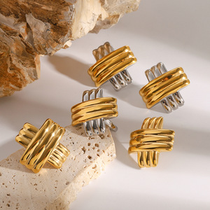 Geometric X-Shaped Stud Earrings Gold Silver Two-Tone Zinc Alloy Stainless Steel Post Fashion Jewelry - Product Image 2